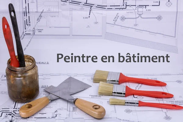Painter Graphic resource with house plan for sale of building paint material (peintre en btiment is House painter written in French)
