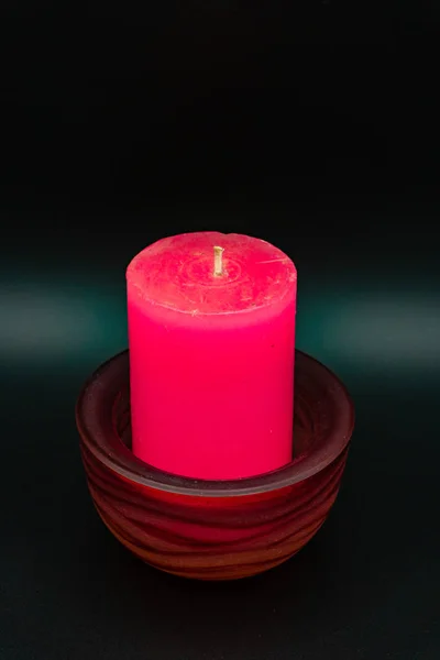 Rosa Kerze Mit Kerzenständer Zur Zen Dekoration — Stockfoto