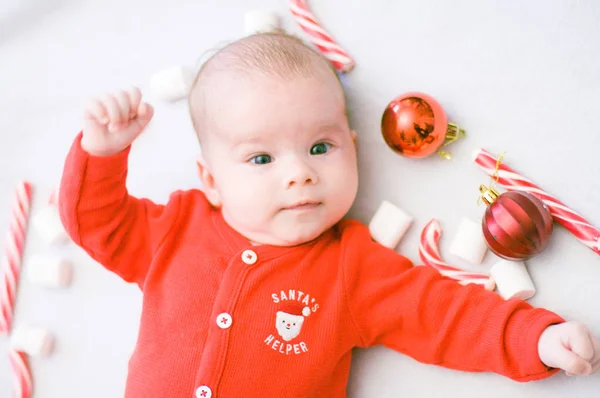 Baby Eerste Kerst Mooie Kleine Baby Viert Kerstmis New Year — Stockfoto