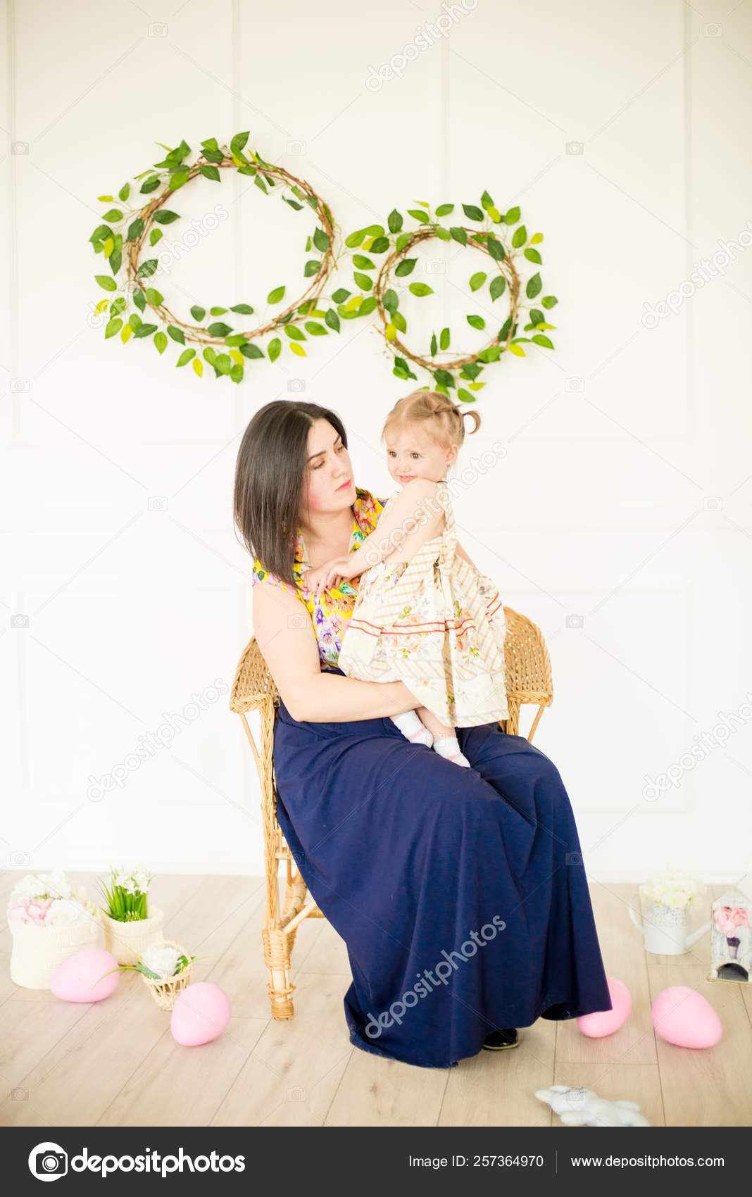 Cute Little Girl Dress Floral Print Mom Easter Decorations Studio