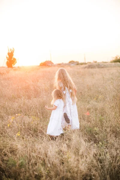 Ragazza Carina Con Capelli Lunghi Biondi Con Una Sorella Più — Foto Stock