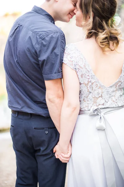Elegant Gentle Stylish Groom Bride River Lake Wedding Couple Love — Stock Photo, Image