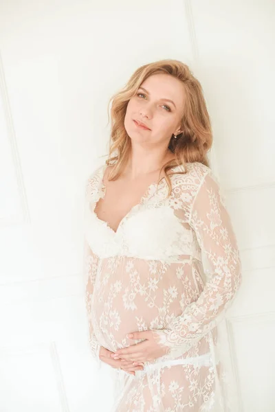 Genç Güzel Hamile Kadın Hamile Bir Kadının Göbek Sevimli Hamile — Stok fotoğraf