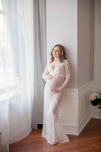 Młoda Piękna Kobieta Ciąży Brzuch Kobiety Ciąży Cute Brzuch Ciąży — Zdjęcie stockowe