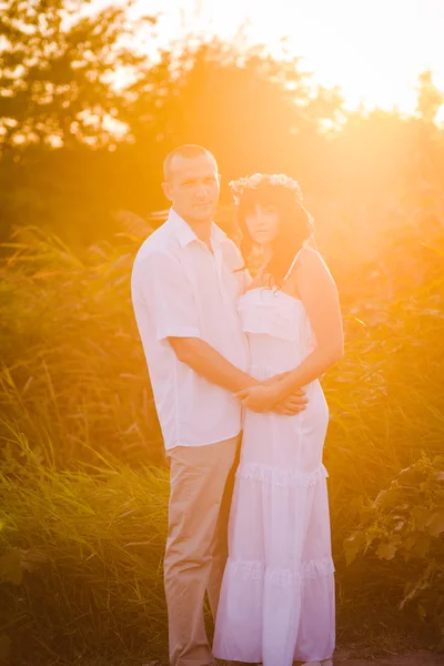 Couple Love Outdoors Stunning Sensual Portrait People Summer Field Sunset — Stock Photo, Image