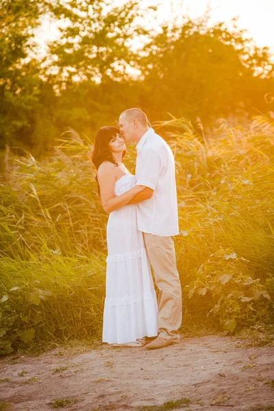 Couple Love Outdoors Stunning Sensual Portrait People Summer Field Sunset — Stock Photo, Image