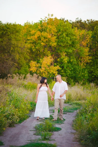 Couple Love Outdoors Stunning Sensual Portrait People Summer Field Sunset — Stock Photo, Image