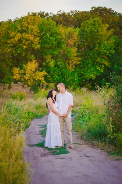 Pareja Enamorada Aire Libre Impresionante Retrato Sensual Personas Verano Campo —  Fotos de Stock