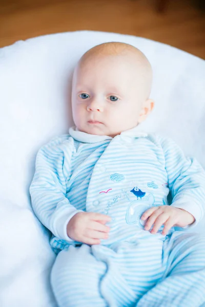 Adorable Baby Boy White Sunny Bedroom Newborn Child Relaxing Bed — Stock Photo, Image