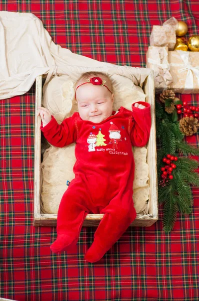 Mooie Kleine Baby Viert Kerstmis New Year Vakantie Baby Een — Stockfoto