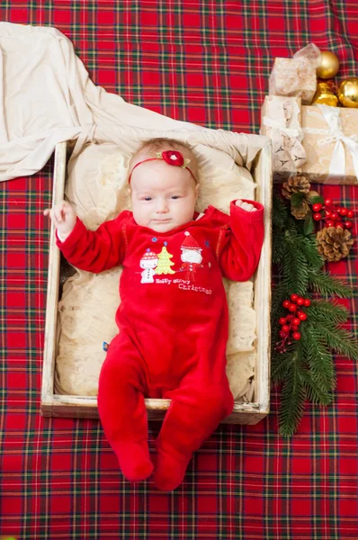 Mooie Kleine Baby Viert Kerstmis New Year Vakantie Baby Een — Stockfoto