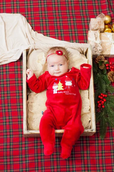 Mooie Kleine Baby Viert Kerstmis New Year Vakantie Baby Een — Stockfoto