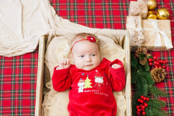 Bebeluş Frumos Sărbătoreşte Crăciunul Sărbătorile Anul Nou Copil Într Costum — Fotografie, imagine de stoc