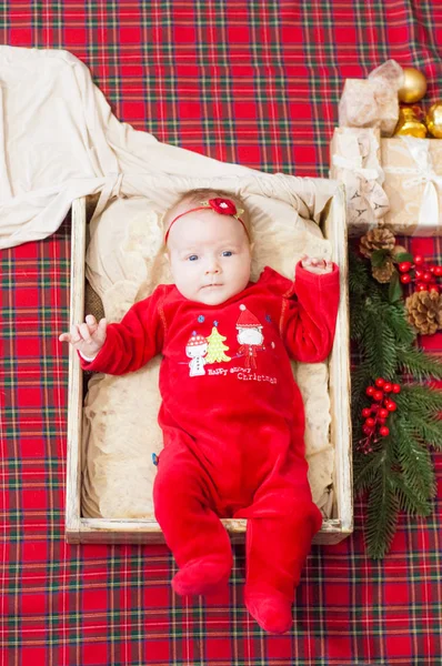 Mooie Kleine Baby Viert Kerstmis New Year Vakantie Baby Een — Stockfoto