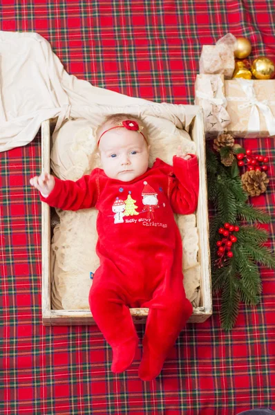 Mooie Kleine Baby Viert Kerstmis New Year Vakantie Baby Een — Stockfoto