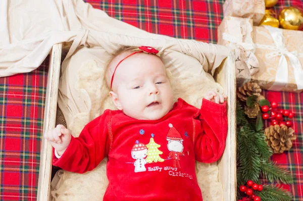 Beautiful Little Baby Celebrates Christmas New Year Holidays Baby Christmas — Stock Photo, Image