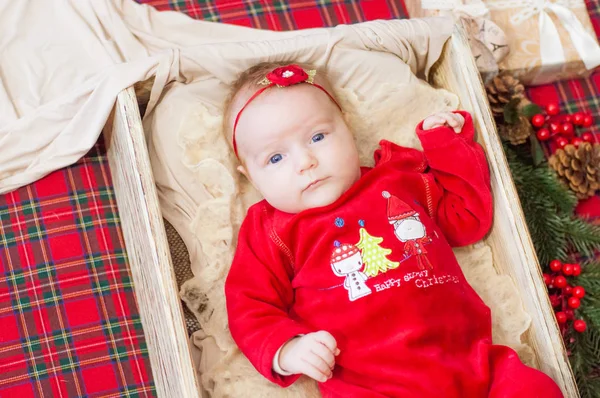 Mooie Kleine Baby Viert Kerstmis New Year Vakantie Baby Een — Stockfoto