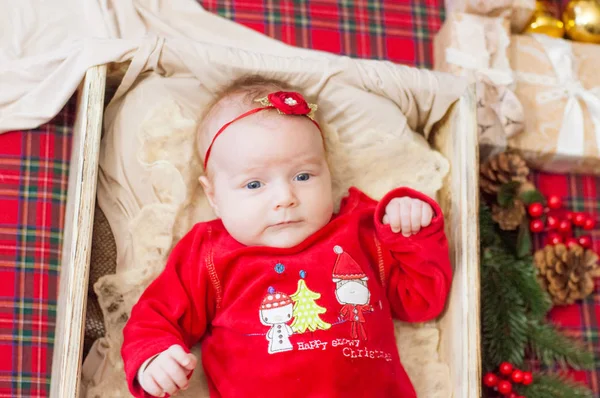 Mooie Kleine Baby Viert Kerstmis New Year Vakantie Baby Een — Stockfoto