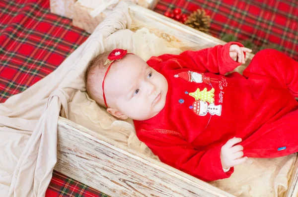 Mooie Kleine Baby Viert Kerstmis New Year Vakantie Baby Een — Stockfoto