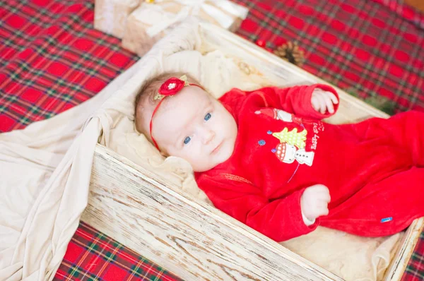 Mooie Kleine Baby Viert Kerstmis New Year Vakantie Baby Een — Stockfoto