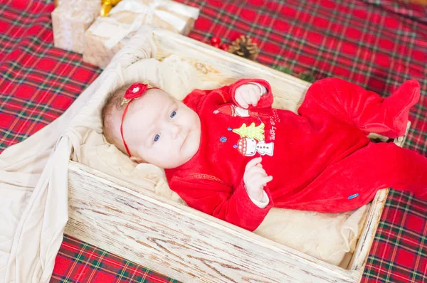 Mooie Kleine Baby Viert Kerstmis New Year Vakantie Baby Een — Stockfoto