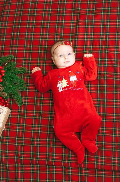 Mooie Kleine Baby Viert Kerstmis New Year Vakantie Baby Een — Stockfoto