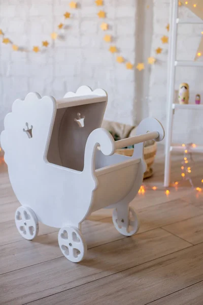 Wooden Doll Furniture Room Little Princess Doll Carriage Little Girl — Stock Photo, Image