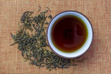 Bir fincan çay ve çaydanlık, çay toplu olarak dökülür