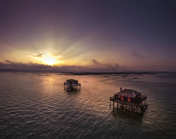 Fishermen Houses Bassin Arcachon Cabanes Tchanquees Aerial View France Europe — Stock Photo, Image