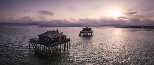 Fishermen Houses Bassin Arcachon Cabanes Tchanquees Aerial View France Europe — Stock Photo, Image