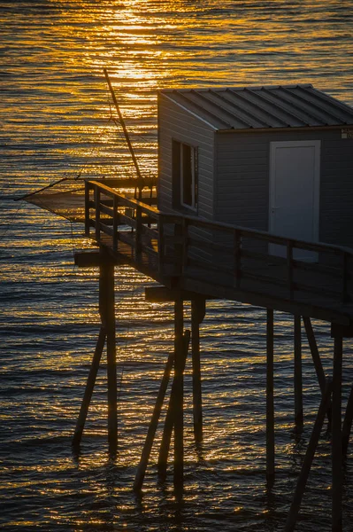 Cabaña Pescadores Tradicional Atardecer Suroeste Francia Talmont Sur Gironde — Foto de Stock