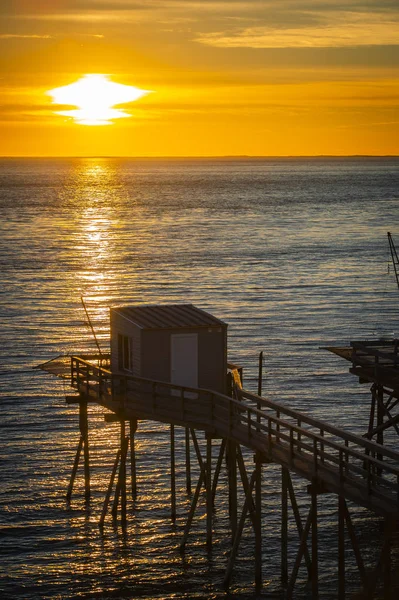 Cabaña Pescadores Tradicional Atardecer Suroeste Francia Talmont Sur Gironde — Foto de Stock