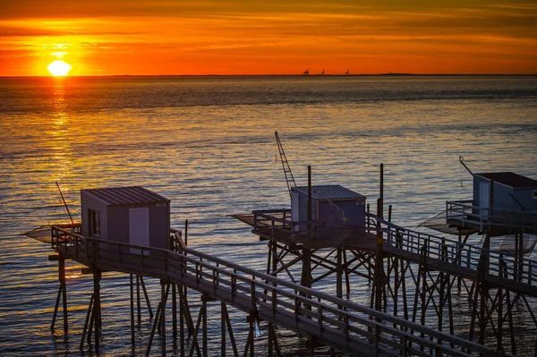 Cabaña Pescadores Tradicional Atardecer Suroeste Francia Talmont Sur Gironde — Foto de Stock