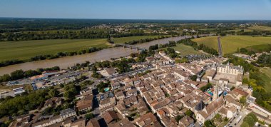 Havadan görünümü, Fransa, Rönesans Kalesi, Gironde, Cadillac dron, Aquitaine filme