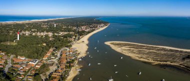 Aerial view, Fishing Village and Mimbeau Beach, Cap Ferret, Arcachon Basin, Lege Cap Feret, Gironde clipart