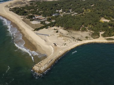 Havadan görünümü, erozyon Cap Ferret, Bay Arcachon, Kumul, Gironde, Aquitaine ucunda kıyı şeridi