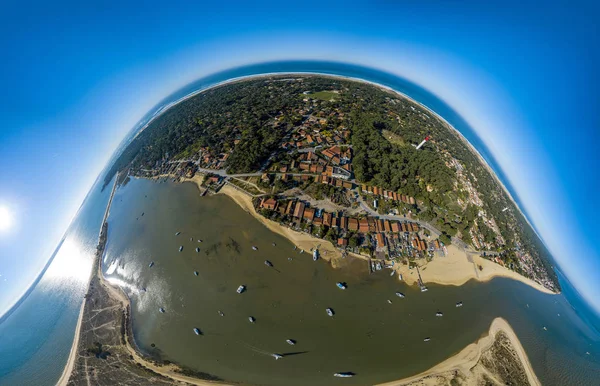 Flygfoto Fiskeby Och Mimbeau Strand Cap Ferret Arcachon Basin Lege — Stockfoto