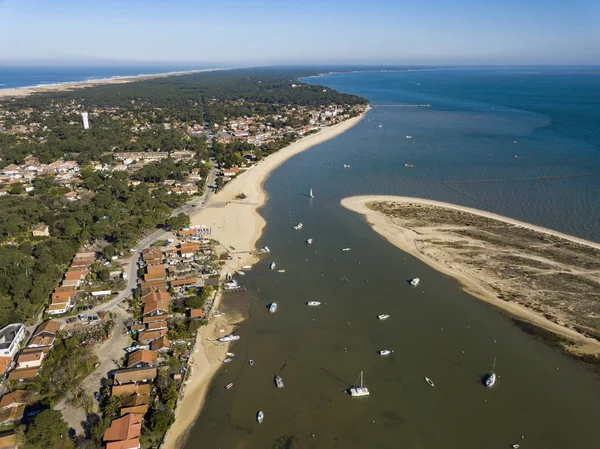 Vista Aérea Pueblo Pesquero Playa Mimbeau Cap Ferret Cuenca Arcachon — Foto de Stock