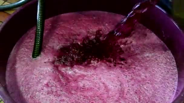 Werkkelder, wijnbereiding en herassemblage van rode wijn in stalen tanks, druivensap, Bordeaux Wijngaard — Stockvideo