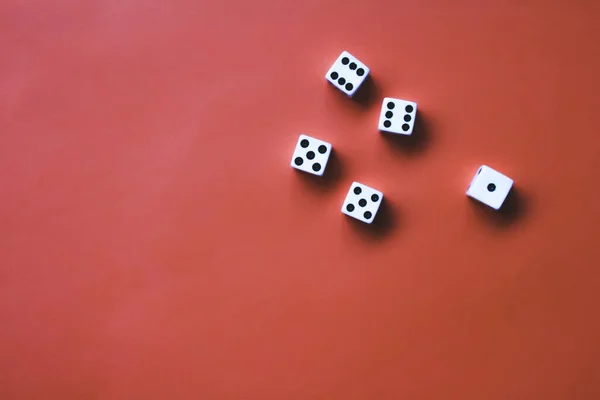 Five White Dice Orange Background Concept Dice Poker Gambling Combination — Stock Photo, Image