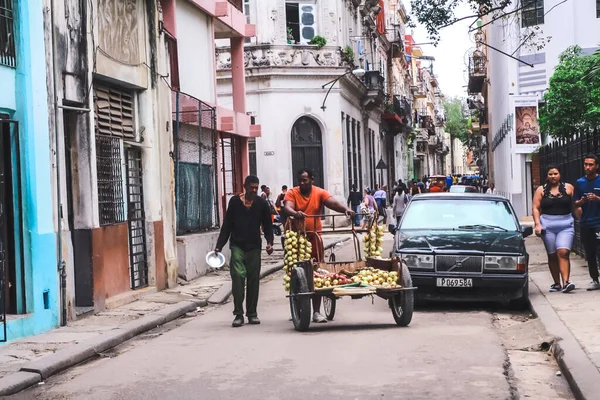 Habana Cuba Febrero 2020 Vendedor Negro Vende Frutas Verduras Carrito —  Fotos de Stock