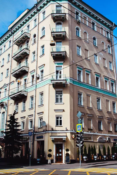 Fachada Edifício Residencial Esquina Chayanova Ruas Tverskaya Yamskaya Moscou — Fotografia de Stock