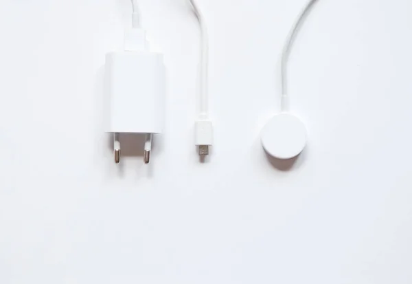Plug Outlet Lightning Charging Smart Watch White Background — Stock Photo, Image