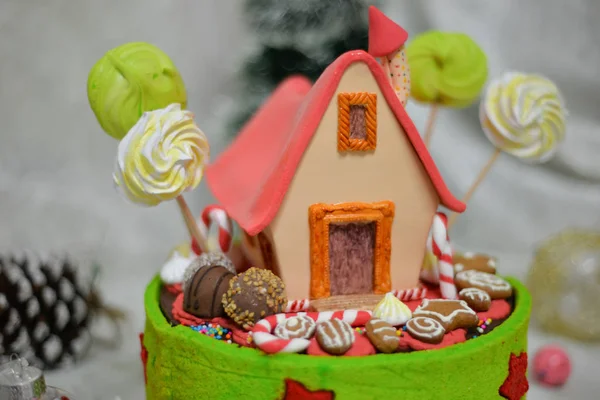 The sweet house of the fairy tale Hansel and Gretel cake by Grimm brothers in the fairy tale forest