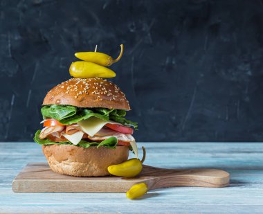 Burger Sandviç gri arka plan üzerinde 