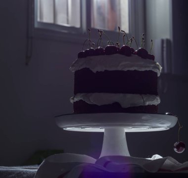 Farklı ışık spektrumlu çikolatalı kek 