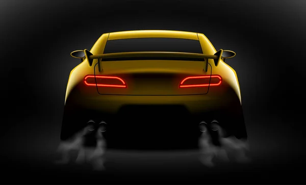 Vista Trasera Del Coche Deportivo Amarillo Realista Con Luces Traseras — Vector de stock