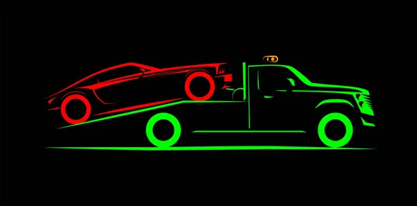 Carro attrezzi con caricamento completo semplice vista laterale immagine schematica su sfondo nero — Vettoriale Stock