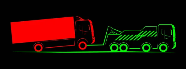 牵引卡车卡车与部分装载简单的草图侧视图黑色背景 — 图库矢量图片