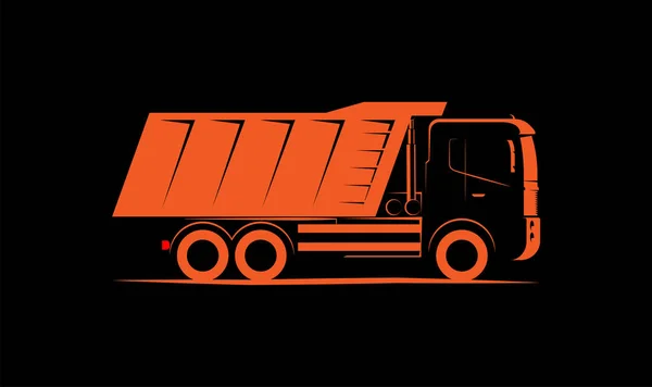 Dump truck simple side view schematic image on black background — Stock Vector